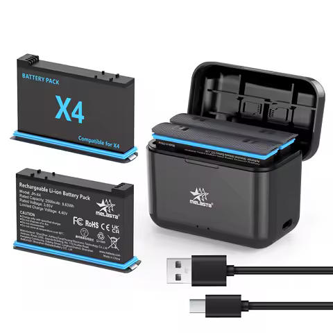 Melasta 3.85V 2500mAh Battery(2 packs) and Battery Charger for Insta360 X4 With 2-Channel Quick Battery Charging Storage Station