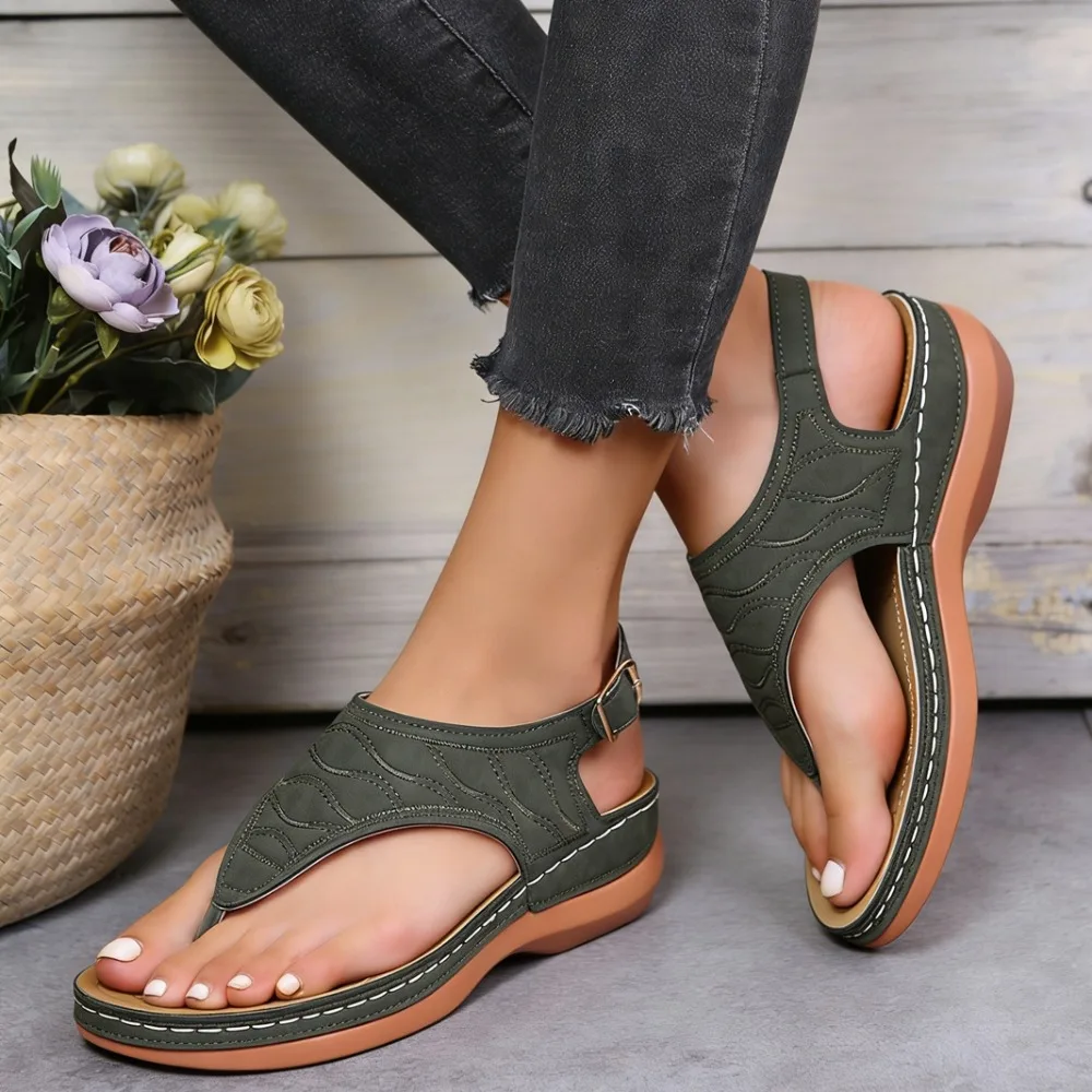 Women Adjustable Buckle Thong Wedge Platform Sandals Orthopedic Comfort Summer Beach Flip Flops