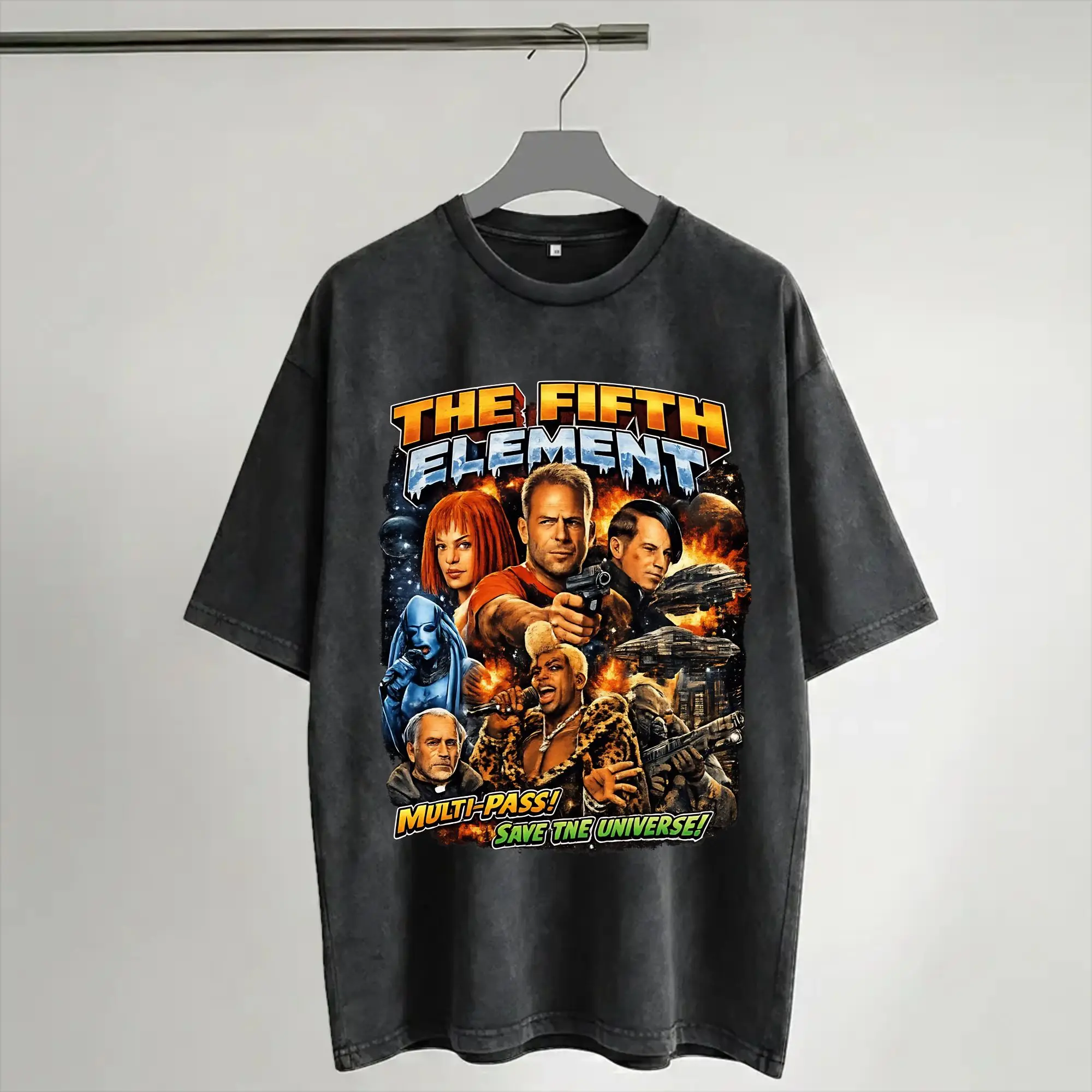 The Fifth Element T Shirts Hip Hop Washed Short Sleeve Oversize T-Shirt  Cool for Men Women Streetwear Printed Tops Tees