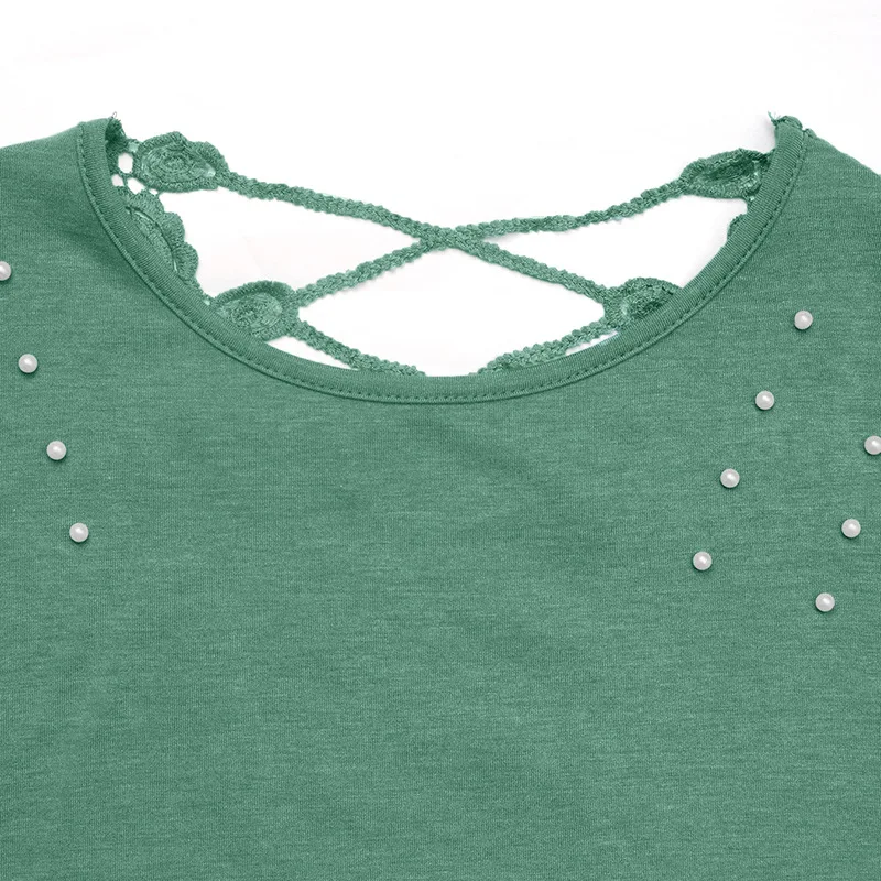 

Women's T-Shirt 2025 Fashion Spring Summer Latest New Leak Back Solid Color Nail Bead Round Neck Casual Versatile T-Shirt Top