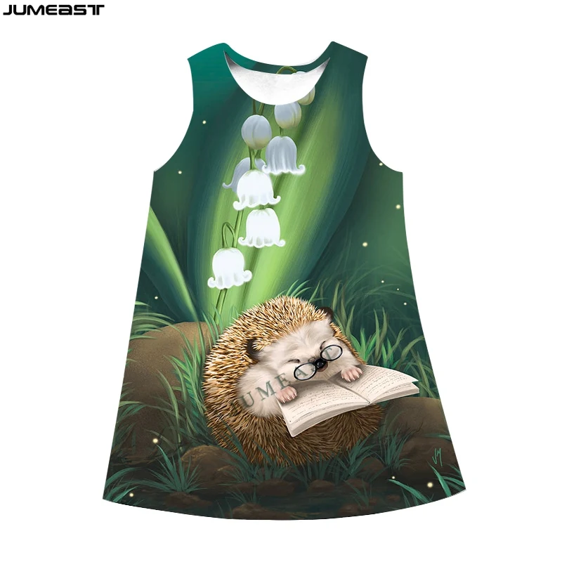 Jumeast Y2k Women 3D Printed Dresses Hip Hop Lovely Animal Hedgehog Summer Sleeveless Dress Suspender Nightdress