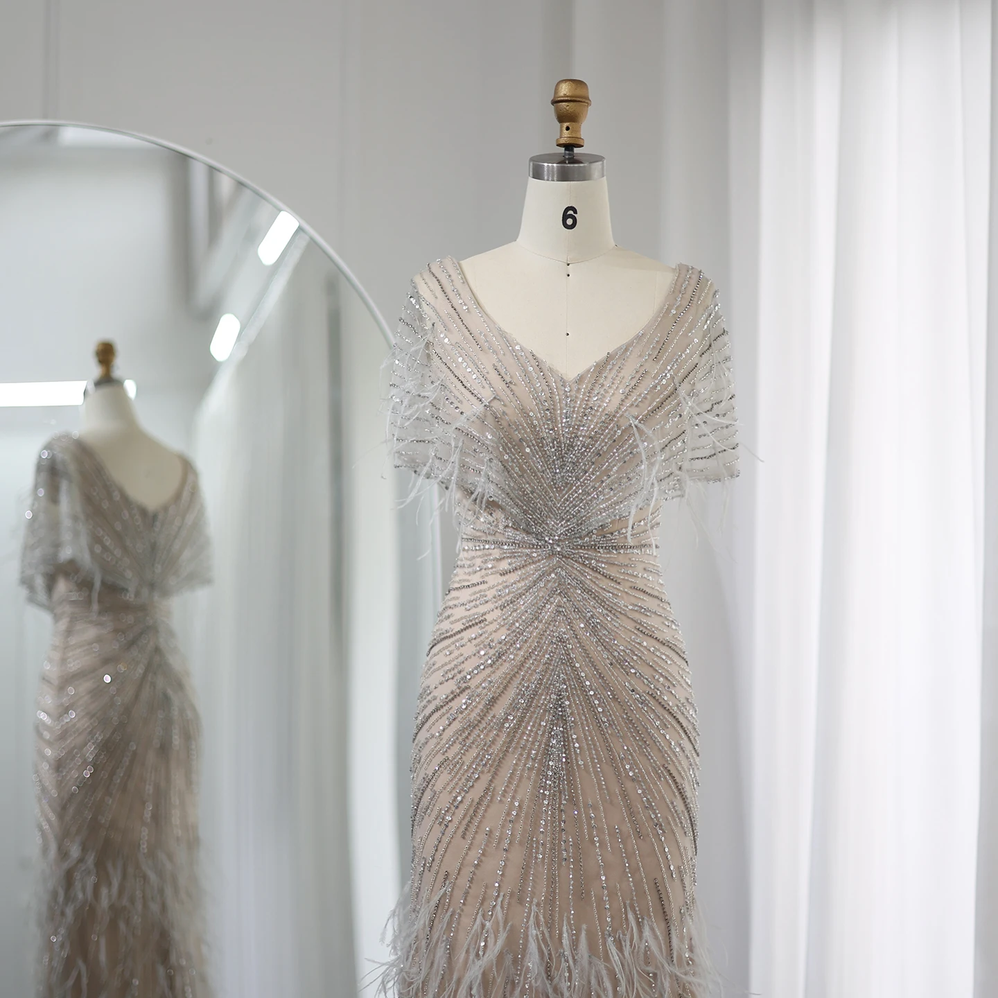 Sharon disse luxo dubai penas cáqui sereia vestidos de noite 2025 para mulher vestidos de festa de casamento mangas capa ss210 personalizado