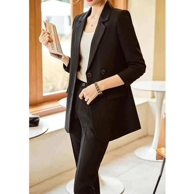 Two Piece Set for Women Korean Fashion Office Lady Business Casual Suits Elegant Chic Blazer Jacket High Waist Straight Pants