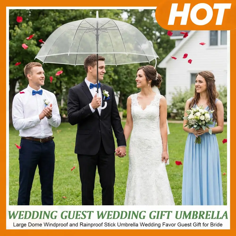 

52 Inch Large Dome Rain Windproof Stick Umbrellas with Thank You Tags and Rope Umbrella Gifts Bulk Wedding Favors for Guest