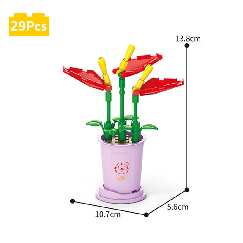 Criativo pequeno bloco de construção Flower Art, LeleBrothers Mini vaso de plantas, Presente para menina, Decoração de mesa