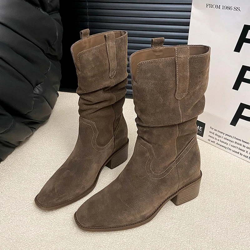 

High Heels Women Chelsea Boots Designer Chunky Shoes Winter Ankle Boots Woman 2025 Elegant Pumps Suede Snow Boots Mujer Zapatos