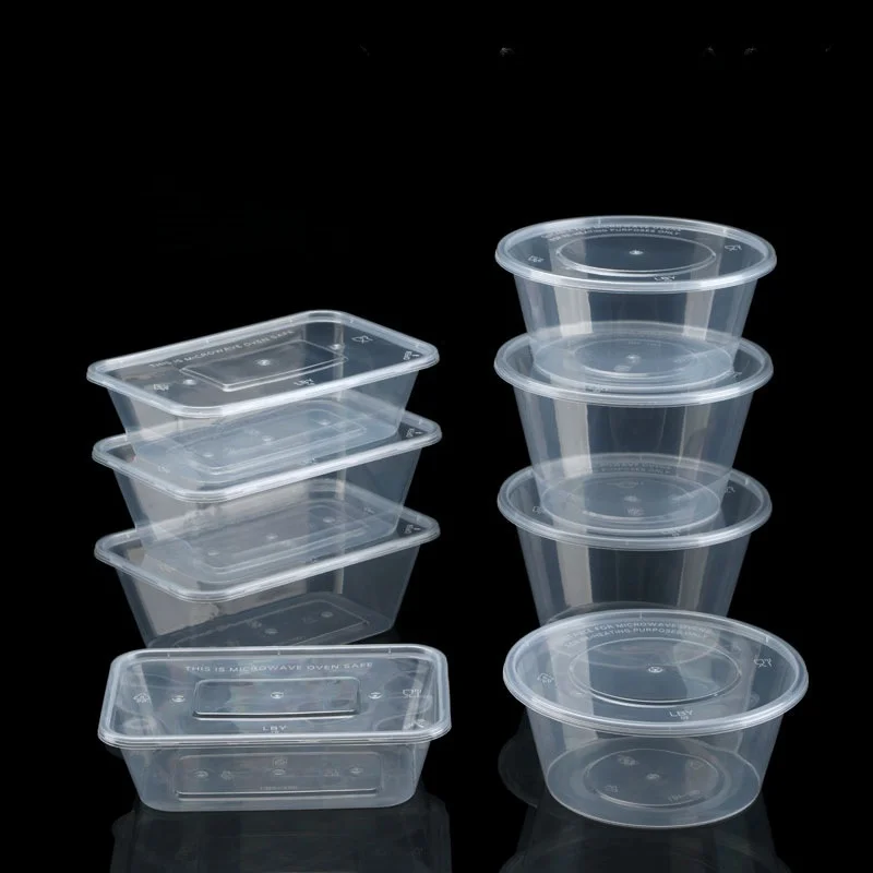 Disposable Plastic Lunch Box Commercial Rectangular round Takeaway Food Container Thickened with Lid Packaging Box for Fast Food