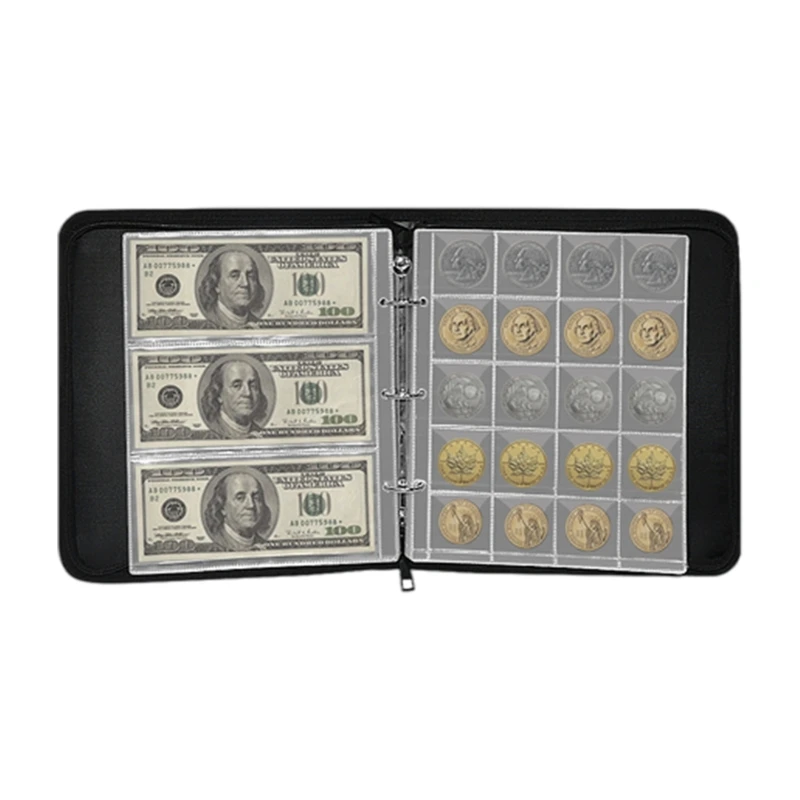 Currency Coin Collection Album, 360 Pockets 36 Sleeves Money Organizers Binder, Zippered Coin Collection Holder