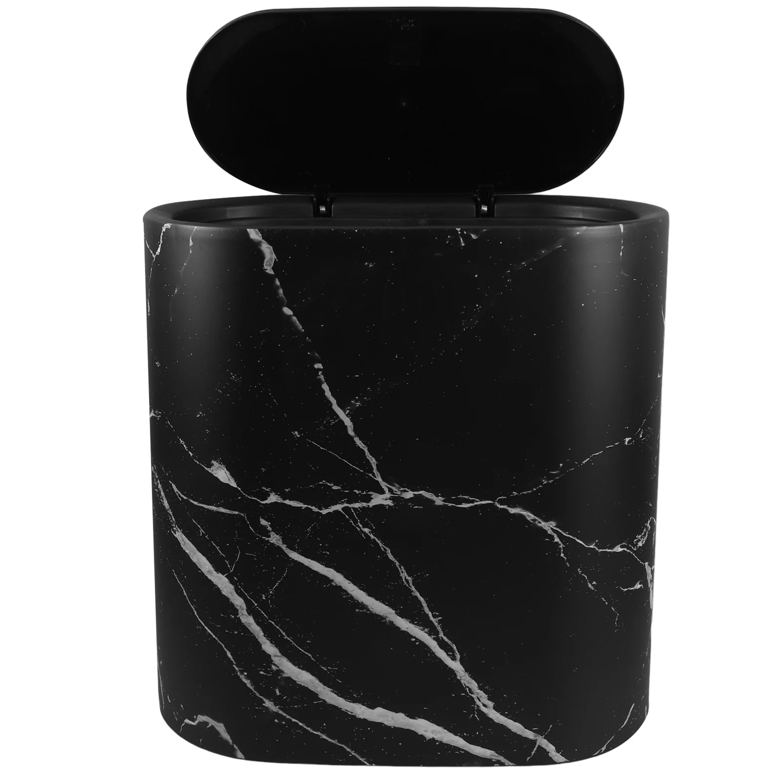 

1pc Slim Trash Can With Marble Design Plastic Waste Basket For Bathroom Bedroom Kitchen Home Office Space Saving Countertop
