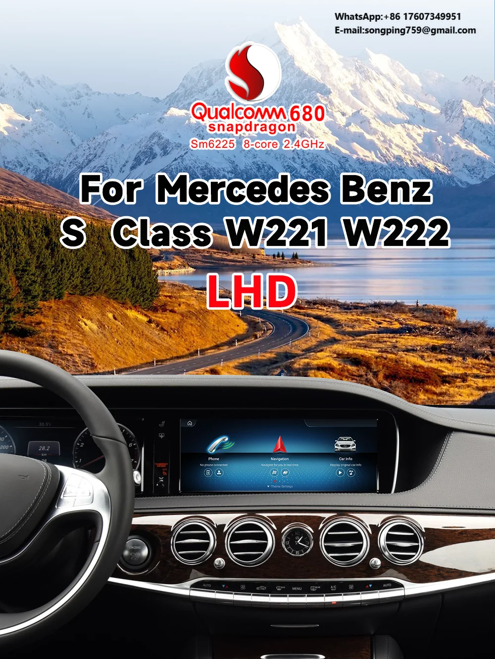 LELV Qualcomm 680 Radio Touch Screen Gps Navigation Carplay Dashboard Mounted Dsp Backup Camera for Mercedes Benz S-class W222