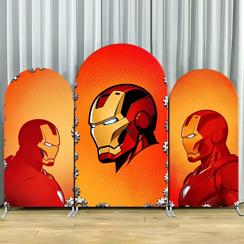 

Arch Backdrop Cover Single Side Iron Man Hero Orange Red Comic Helmet Art Party Decoration Photo Booth Background Props Event