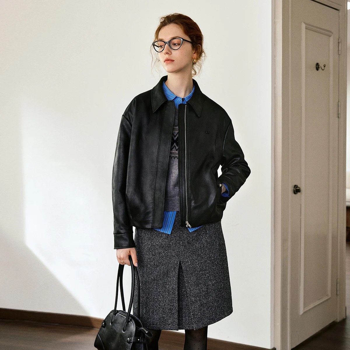 OLrain Giacca da donna in ecopelle Manica lunga Risvolto Giacche corte larghe 2025 Autunno Solid Cerniere Top eleganti e cool GO57QW000362