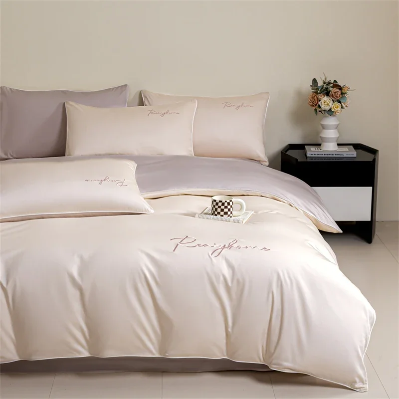 High Quality 100% Cotton Duvet Cover Set Luxury Embroidered Long Staple Cottons Bedding Set Soft Satin Quilt Cover Pillowcases