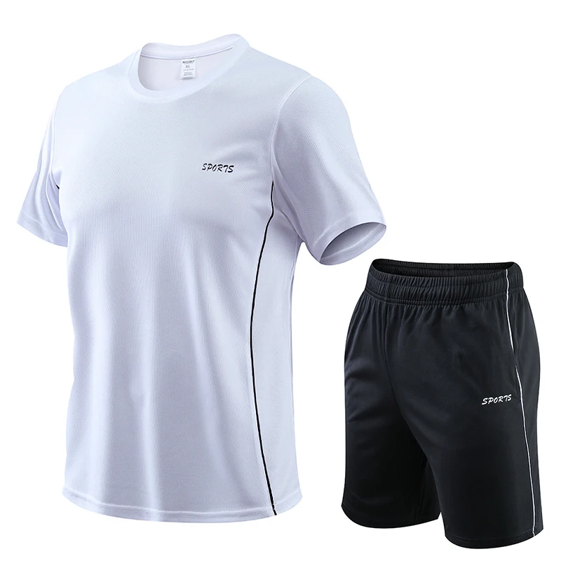 

Men's Summer Set Solid Color Short Sleeve T-Shirt +Shorts 2 Piece Fashion Quick Drying Sweat-absorbing Outfit Casual Sports Suit