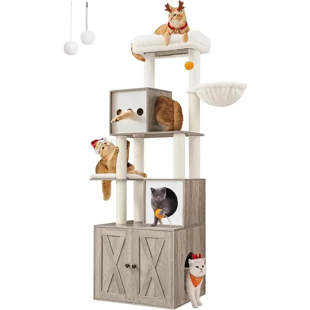 

Basket Tree for Cats 2-in-1 Modern Cat Tower Perch 72.8-Inch Tall Cat Condo With Scratching Posts Washable Cushions Supplies Pet