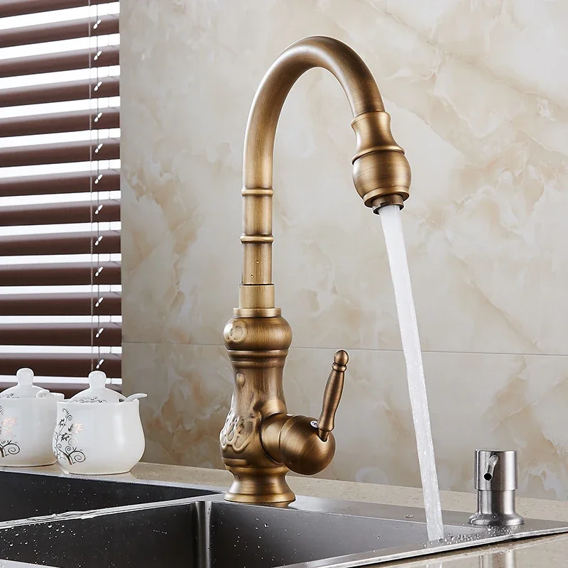 

Sink Faucets Solid Brass Antique Bronze Single Handle Kitchen Basin Faucets Deck Mounted Hot&Cold Water Mix Tap Kitchen Faucets