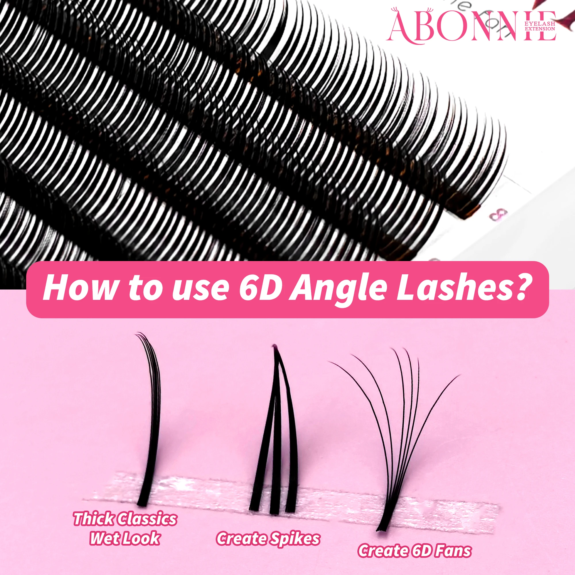 Abonnie Angle Lashes 5D 6D Wispy Lashes Einzelne Spike-Wimpern Camellia Vorgebündelte Wimpern