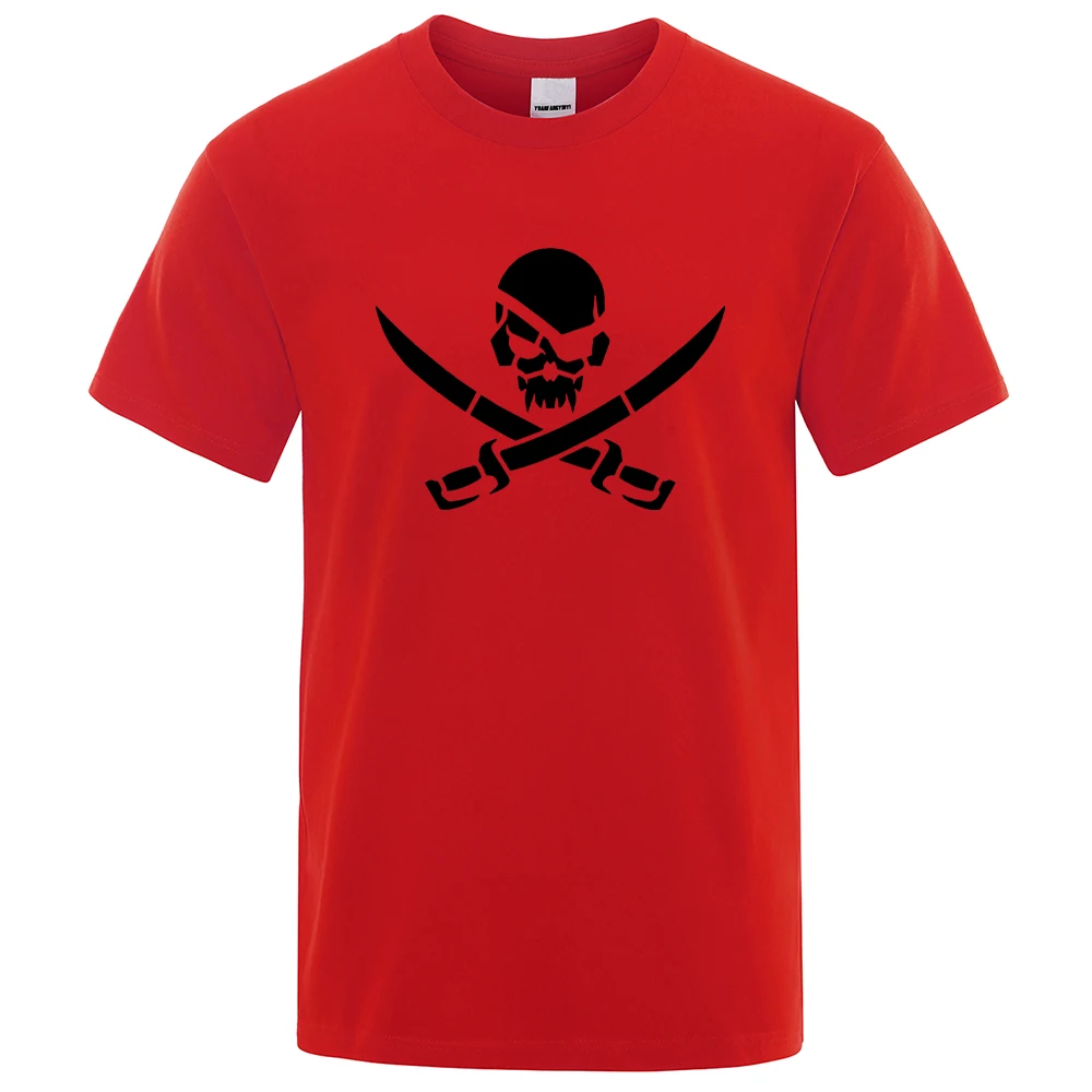 Pirate Skull Logo Funny Print T-Shirts Men Fashion Loose Tshirs Breathable Summer T-Shirts 100% Cotton Oversize Mens Tee Clothes