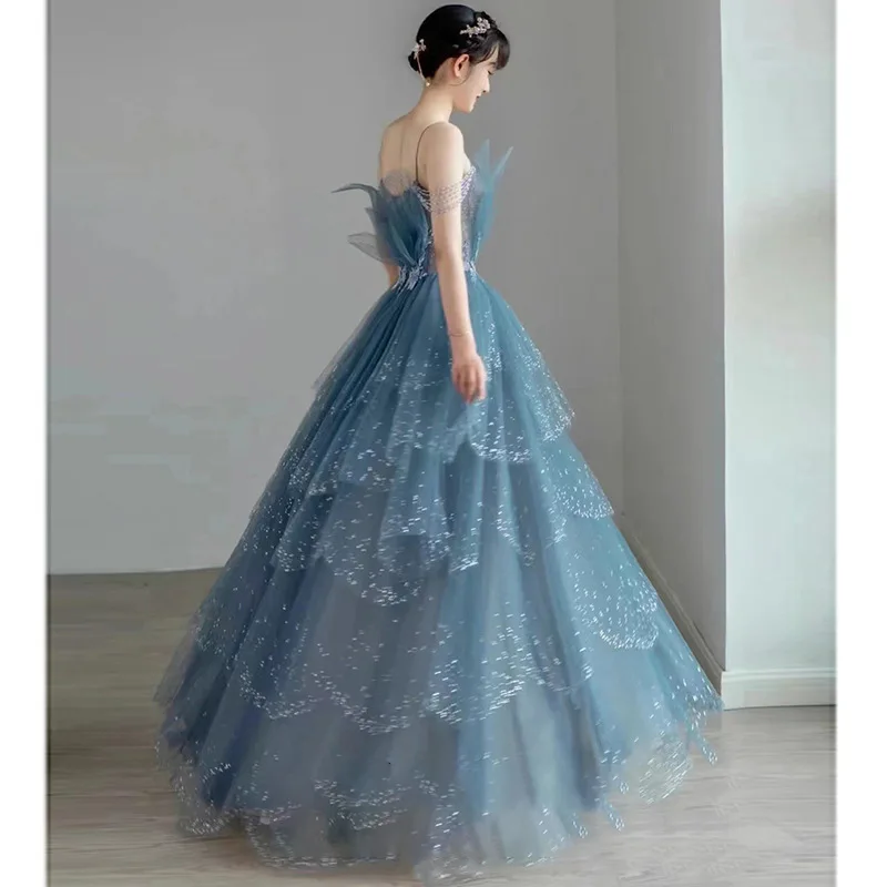 Ele Robe de soirée Sle Sangle légère Princ Escape Réunion annuelle Dr Femme hôte Petite ence Cérémonie adulte...