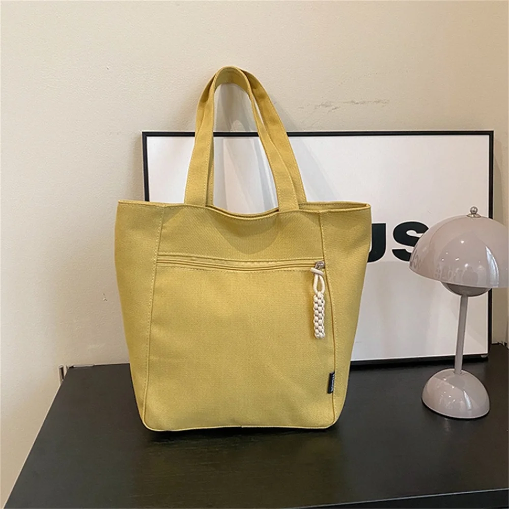 Simple Vintage Canvas Shoulder Bag Fashion Casual Art Student Handbag Solid Color Large Capacity Tote Commuter Bags for Women