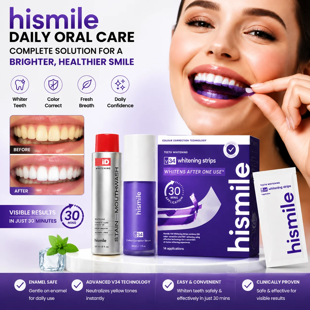Teeth Whitening Strips - Hismile Cura Orale Quotidiana - Collutorio