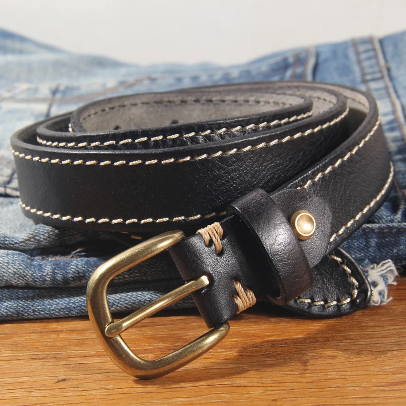 Cowhide Design Belt Women\'s Pure Copper Button Top Cowhide All-match Casual Jeans Belt High Quality Retro Luxury Women Belt
