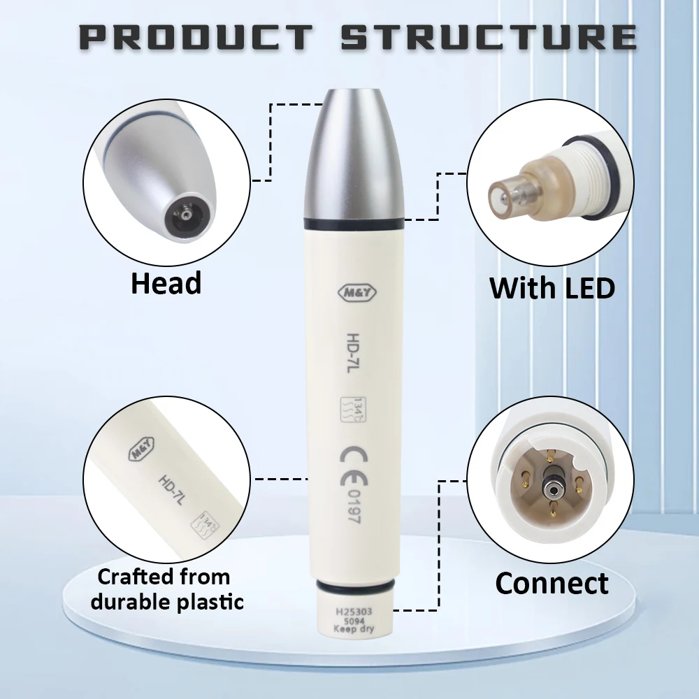 Dental HD‑7L LED Ultrasonic Scaler Handpiece With Metal Front Head Autoclavable Piezo Teeth Cleaning Handpiece