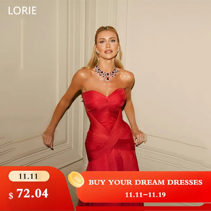 

LORIE Red Mermaid Wedding Dresses Sexy Strapless Floor-Length Sleeveless Bride Prom Gown Elegant Bridal Gowns Customized