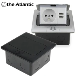 FR Table Socket in the Countertop Electrical Outlets USB Type C Aluminum Panel French Standard Hidden Built-in Desk Office