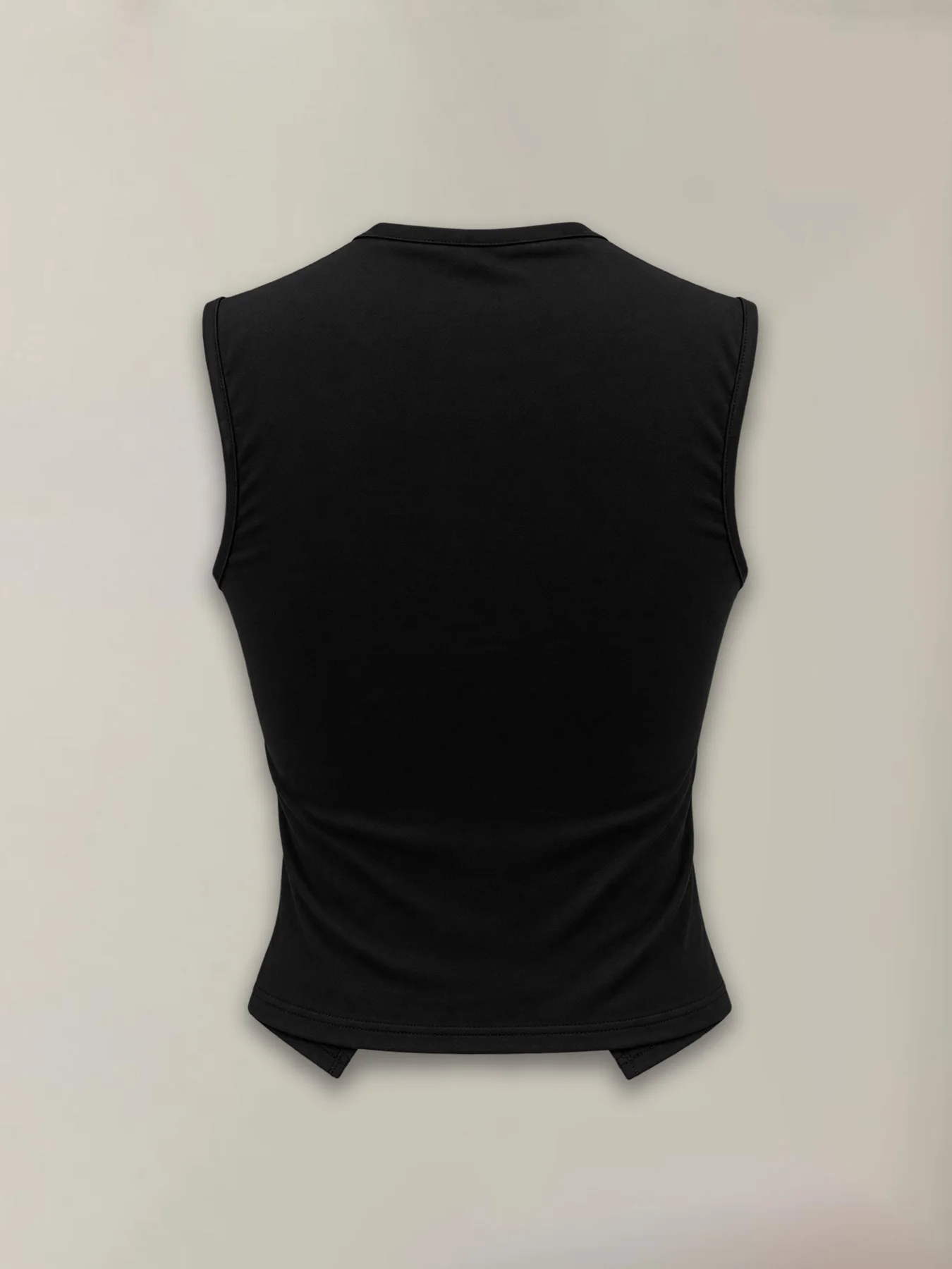 Y2K Hot Girl Black Sleeveless Tank Top Front Big Cutout Metal Buckle Split Hem Slim Cropped Top