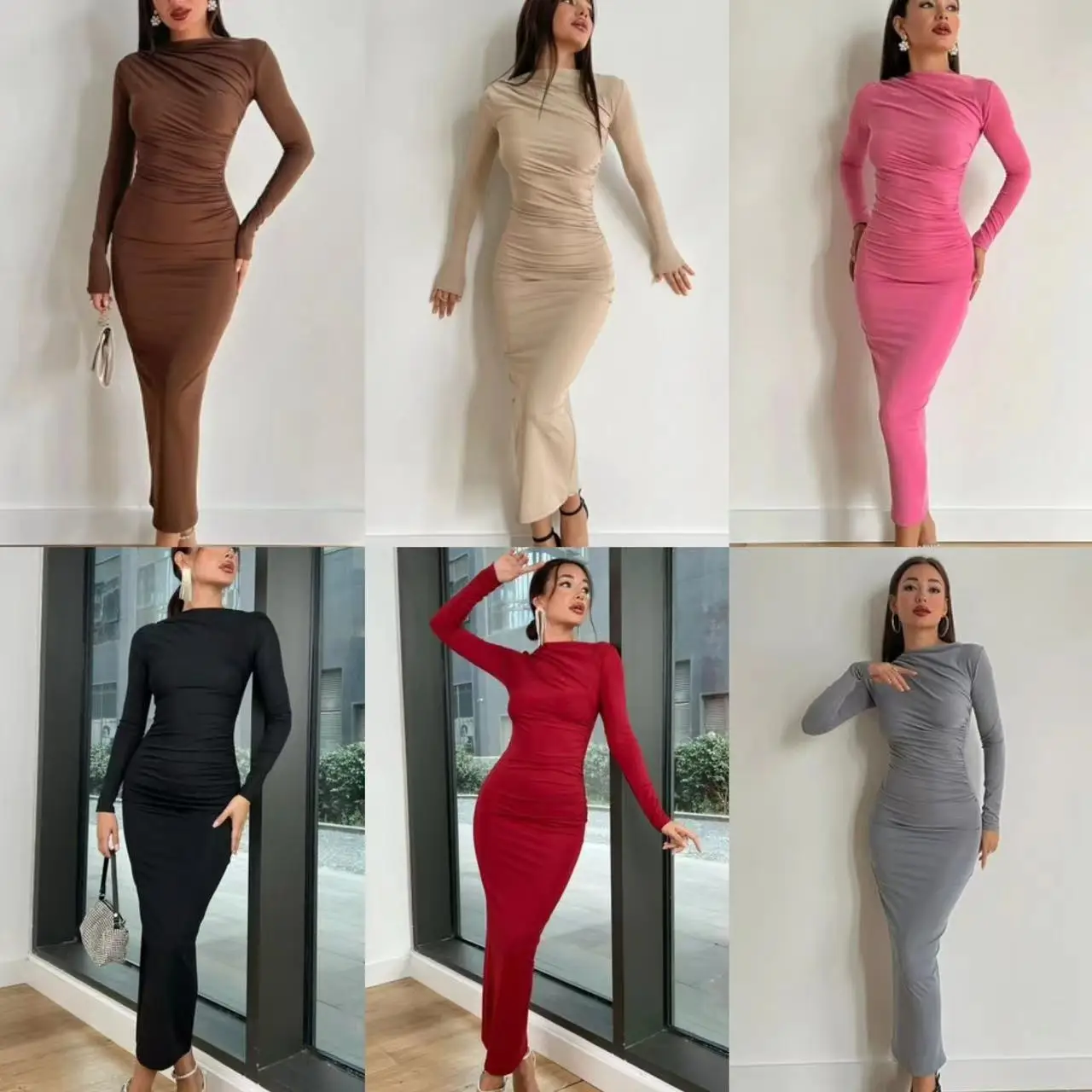 

Элегантное облегающее платье миди с молнией, длинным рукавом, одним открытым плечом, разноцветное, с завышенной талией, для торжественных мероприятий, женская одежда