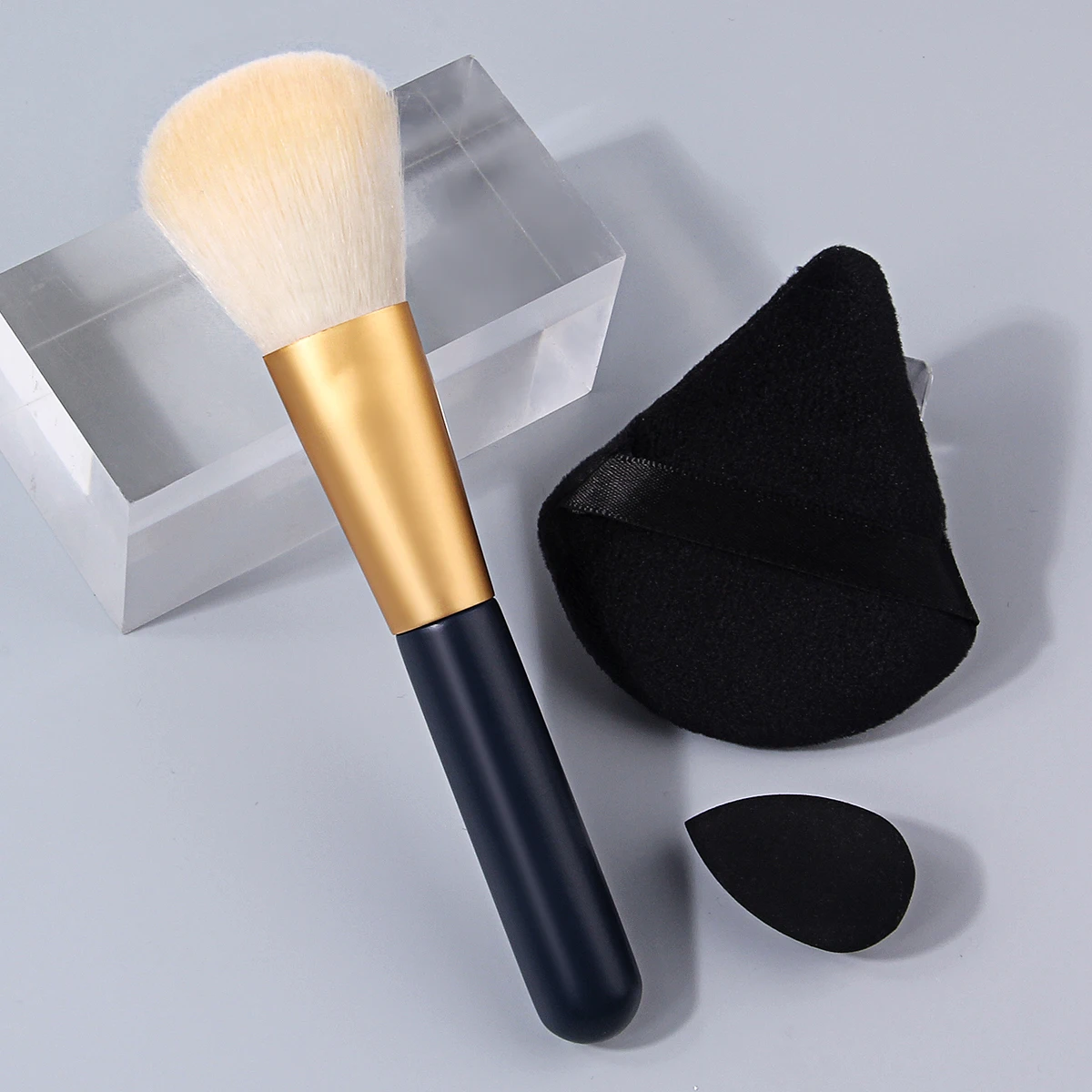Full set layout of 3-piece blush makeup tool kit