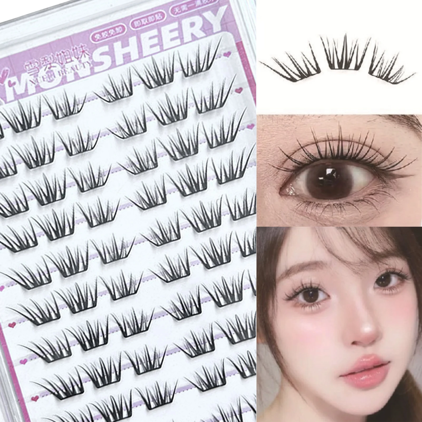 10-reihige weiche, lockige, dünne Streifen, Wimpernverlängerungs-Cluster, natürliche, ultraleichte, selbstklebende falsche Wimpern, perfektes Augen-Make-up