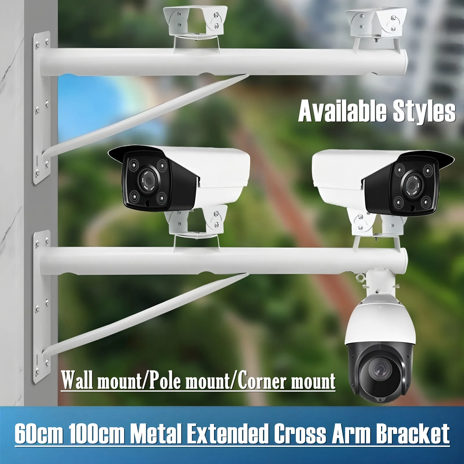 60cm 100cm Metal Extended Cross Arm Bracket Wall Mount Pole Mount Wall Corner Mount for Double /Three Surveillance CCTV Cameras