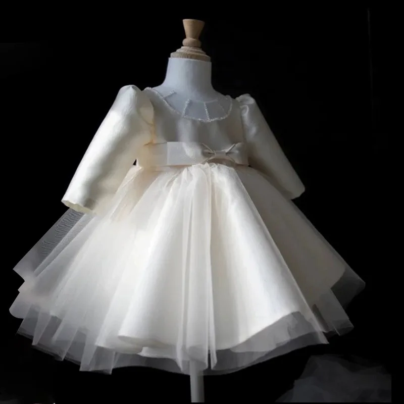 Girl Princess Dress Christening Dresses for Baby Girl Children Beading Tulle Ball Gown for First Birthday Kids Evening Costume