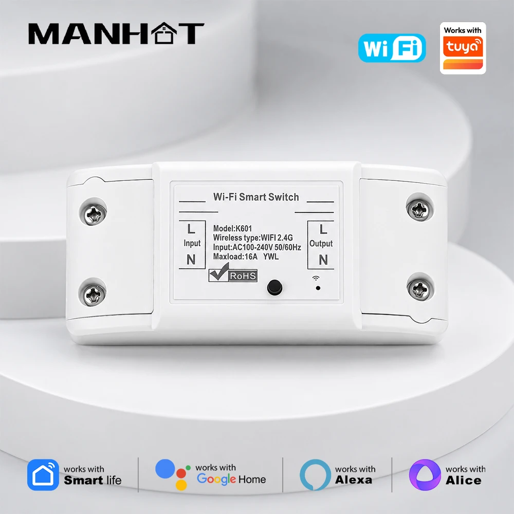 MANHOT Wifi Smart Switch 16A DIY Switch Timing Schedule Light Control Module Mult Control Work with Tuya Google Home Alexa Alice