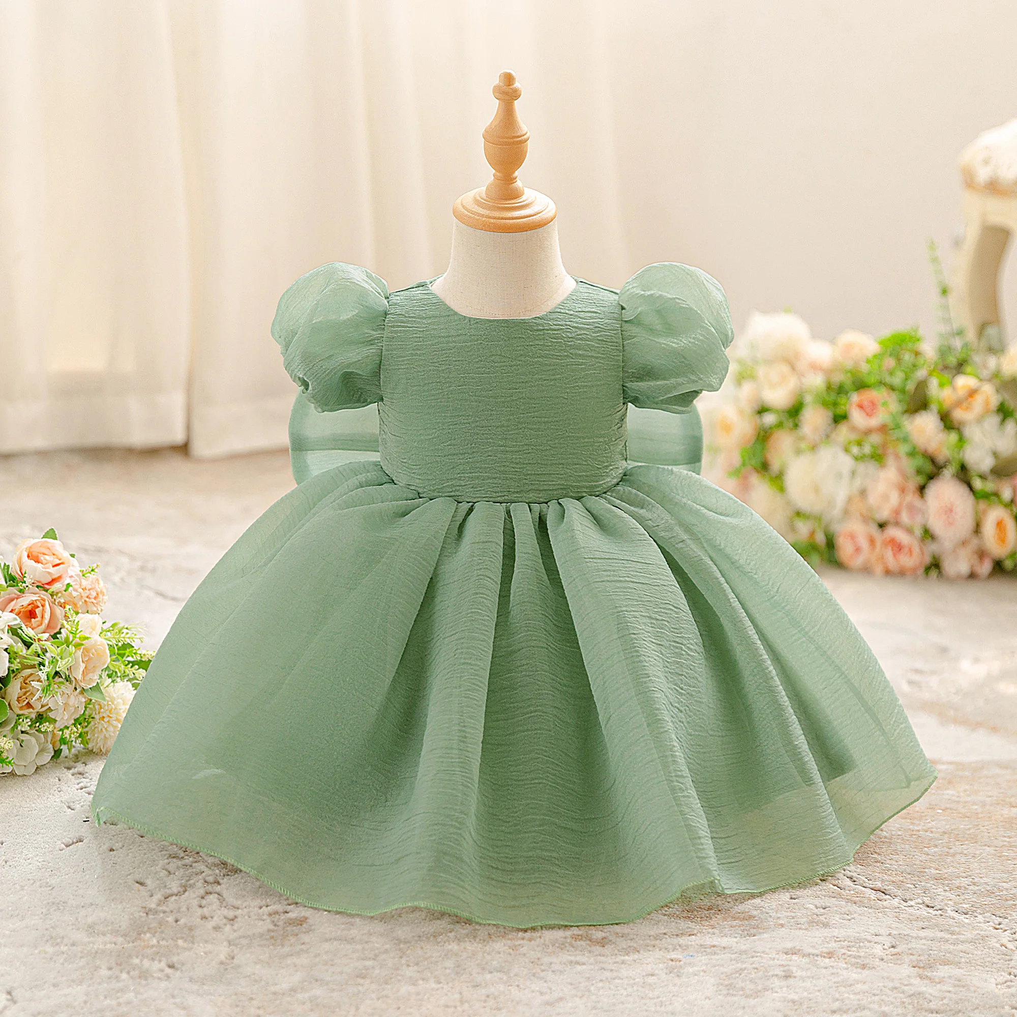

Toddler Bow Bridesmaid Party Baby Girl Dress Elegant 1st Birthday Wedding Princess Prom Dress for Baby Gala Baptism Tutu Costume