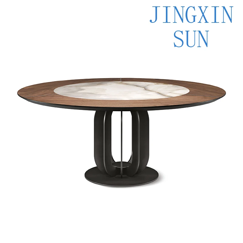 Round dining table Rotating disc Light luxury Black Deli Fengyan Minimalist high-end dining table Household