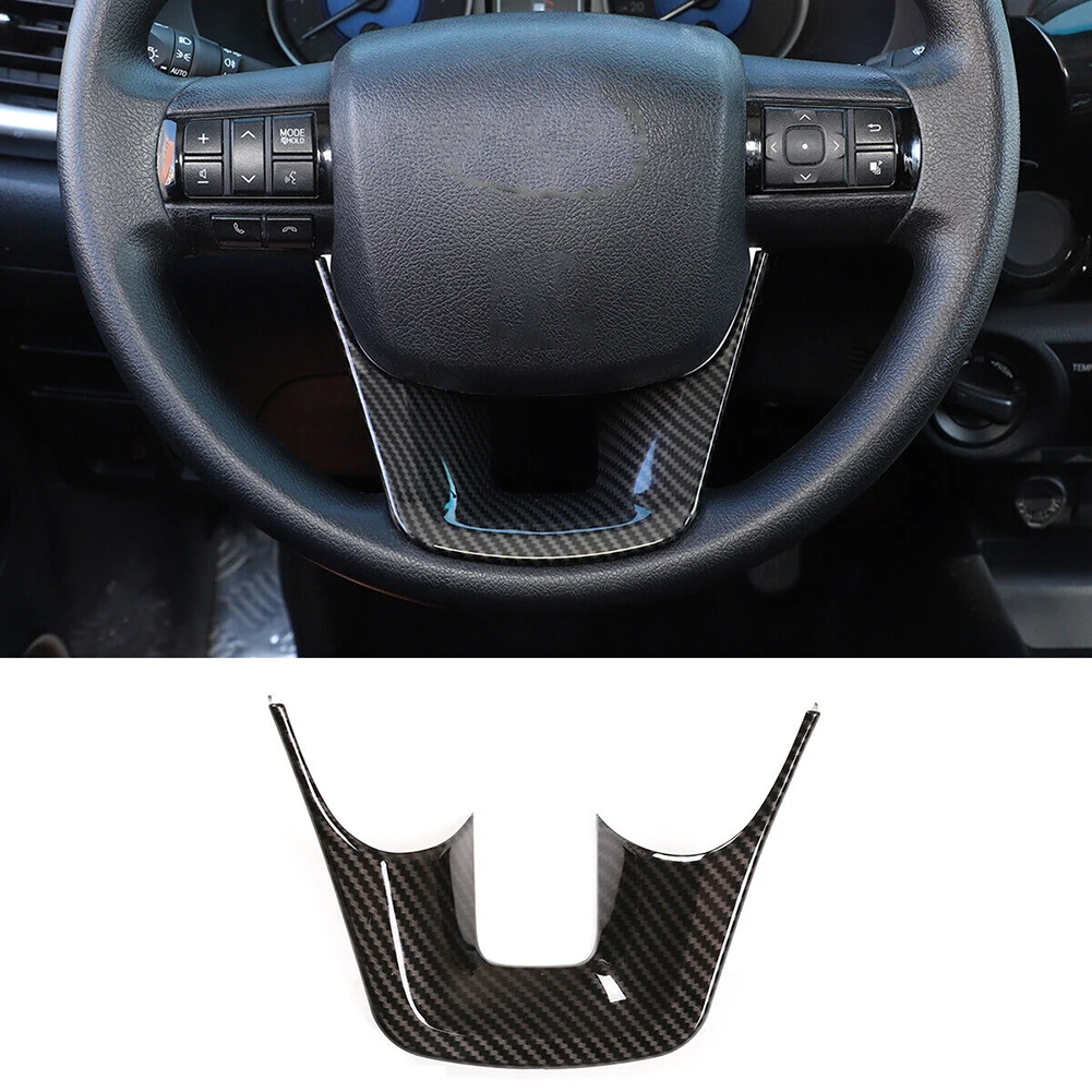 Interior Trim Steering Wheel Cover Easy Installation Accessories Car For Toyota For Fortuner 16-22 Carbon Fiber Pattern ABS