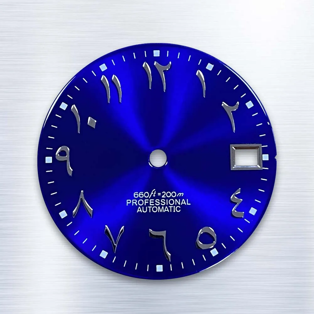 28.5mm S Logo Dial Sun Pattern Arabic Silver Nail Suitable for NH35 Movement Watch Modification repair Accessories