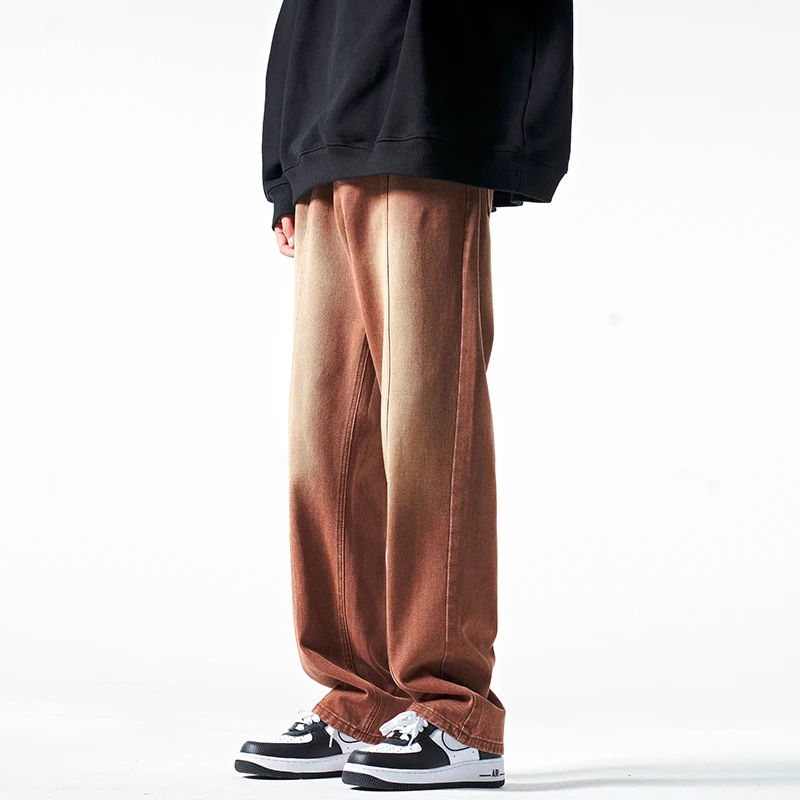 

Retro American Denim Jeans Men's Spring Autumn Loose Wide Leg Pants Trendy Straight Long Trousers High Street Men's Jeans