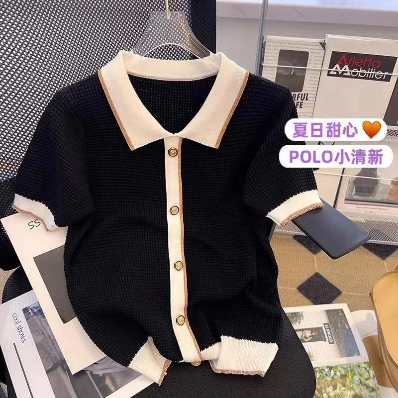 

Women Clothing Vintage Fashion Loose T-shirt Summer Office Lady Casual Chic Button Tops French Elegant Chic Cardigan