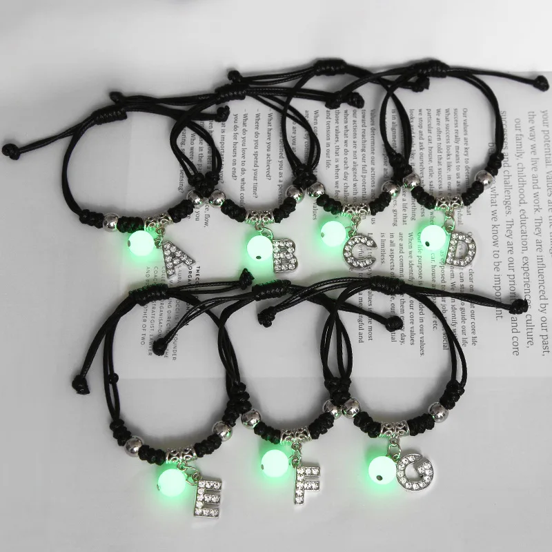 Leuchtende A-Z Anfangs buchstaben Armband leuchten im Dunkeln verstellbare Seil Kette Armband für