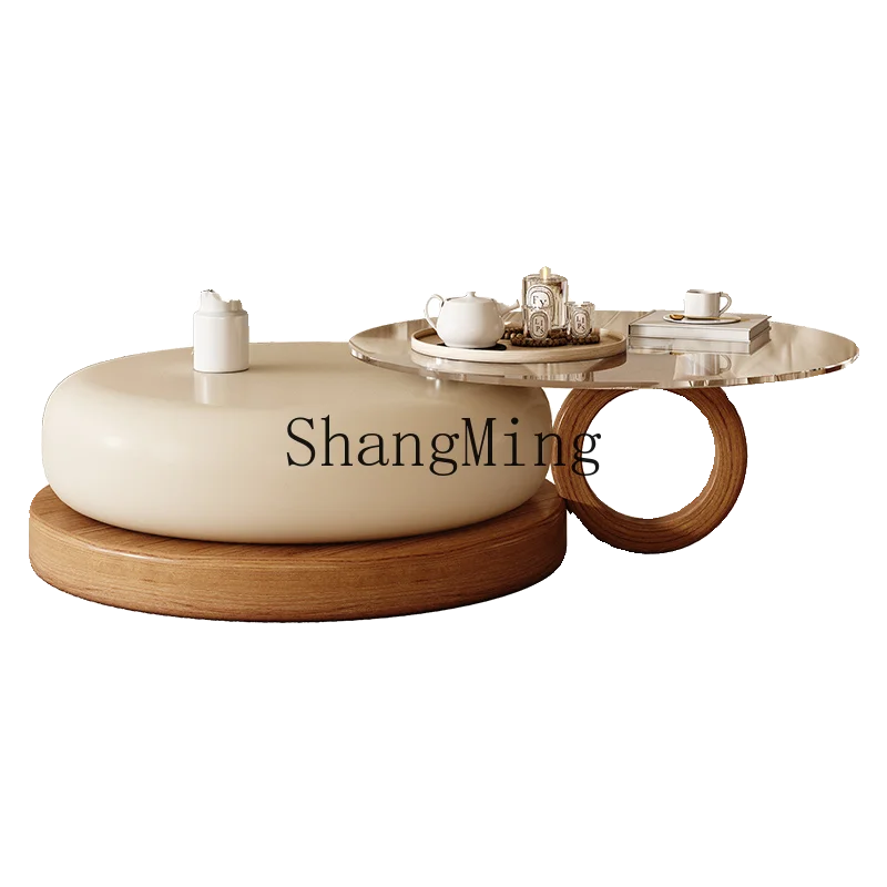 

CL Cream Style Large and Small Round Coffee Table Simple Modern Round Wabi-Sabi Style Small Apartment Double Side Coffee Table