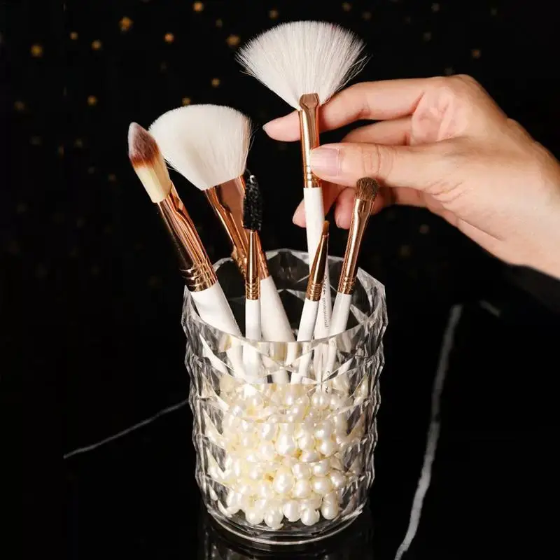 Cosmetic Brush Holder Cup Makeup Brush Storage Bucket Durable Exquisite Texture And Transparent Pen Holder Portable Luxury Style