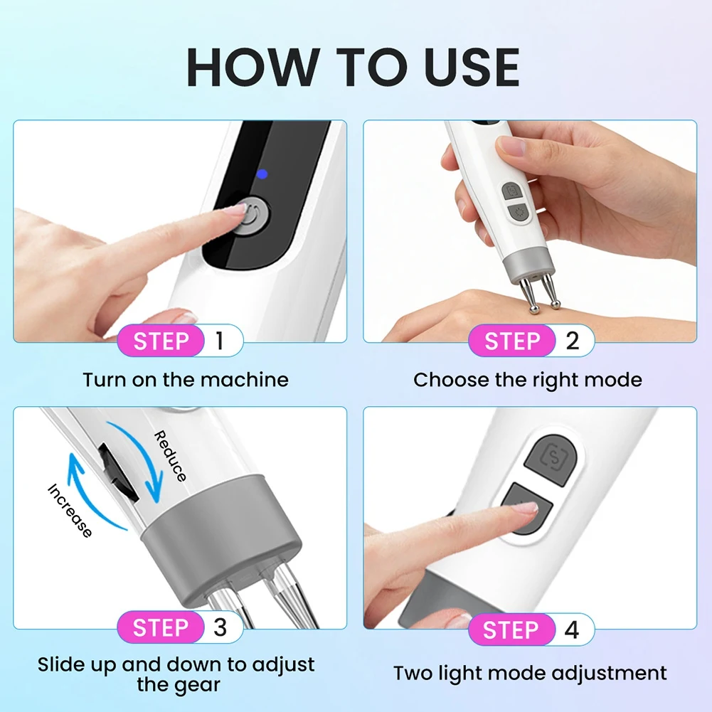 [Vend for]Electric Massage Pen Multifunctional Charging Meridian Pen Fast Charging 10 Gears Adjustment Double-Head Massager B