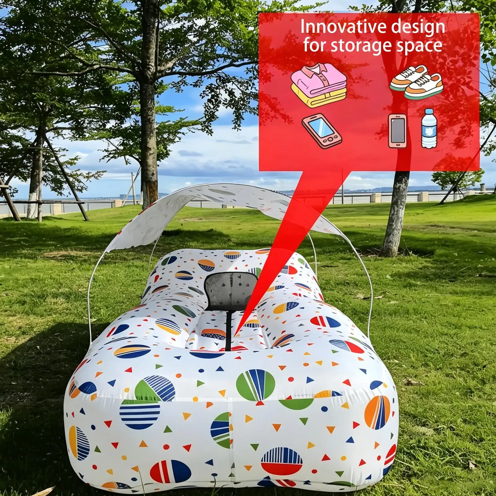 

Inflatable Air Lounger Camping Air Sofa with Sun Shade No-Pump Blow Up Couch for Outdoor Camping Hiking Picnic Vacation Backyard