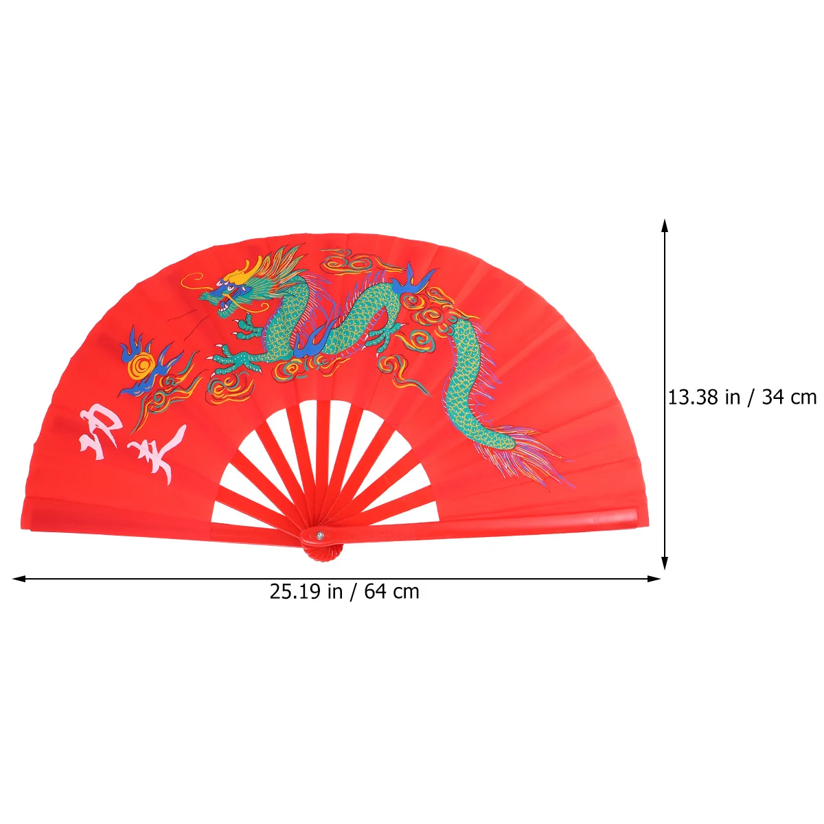 DONFAMDS مروحة التنين الملونة البلاستيك الأحمر الصينية الكونغ فو فنون الدفاع عن النفس مرحلة الأداء الدعامة 64 سنتيمتر x 34 سنتيمتر #2