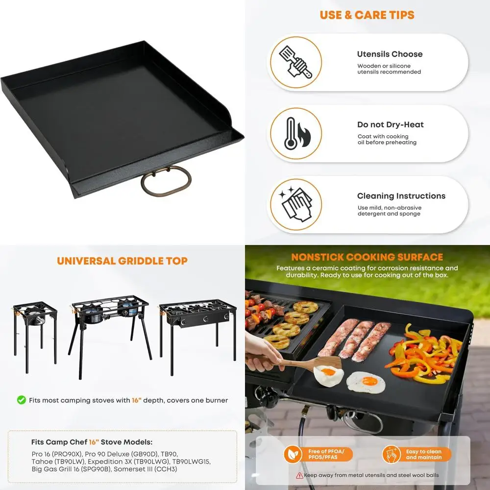 

Nonstick 1-Burner Griddle, Flat Top for 16 Deep Camping Stoves, Black