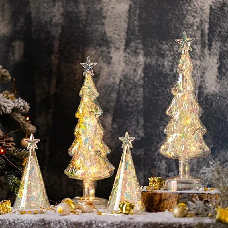 

Pearlescent Glass Christmas Tree Led Modern Luxury Aesthetic Tabletop Ornament Sparkling Night Light Shopping Home Decoration